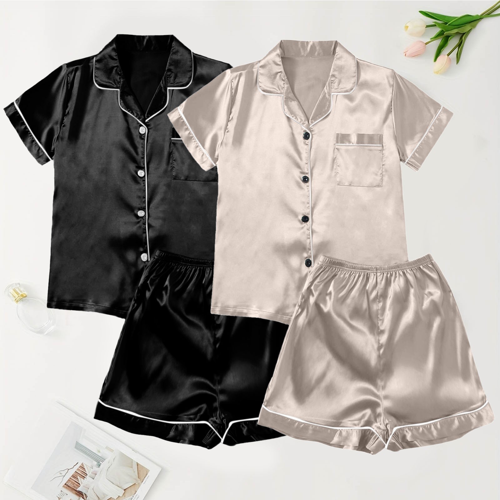 thumbnail image 2 of Conjunto de pijama de 2 piezas: tirantes de encaje y pantalones cortos - Poliéster - Talla grande - M-XXXXXL, 2 of 4